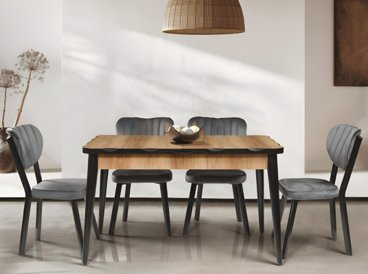 Zwart-bruine eettafel rechthoekige eetkamertafel houten tafelblad