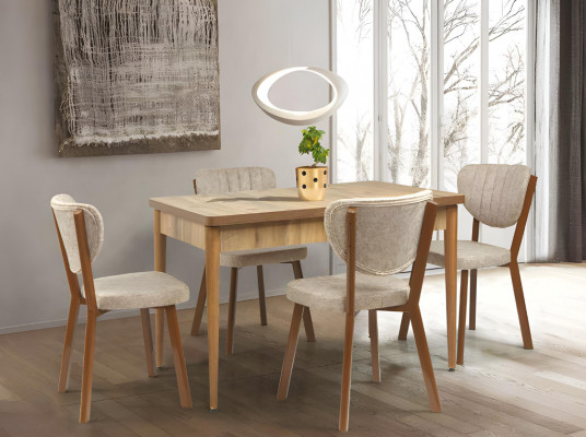 Robuuste houten tafel ontwerper lichtbruine eettafel met chique uittrekbaar blad.