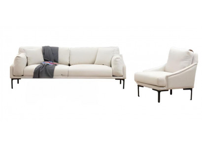 Woonkamerset 2-delig 3-zitsbank Fauteuil Wit Textiel Woonkamer Modern