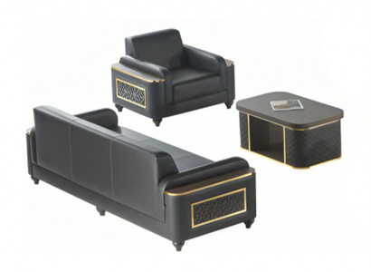 Schwarze 3-zitsbank Fauteuil Bruin Salontafel Modern Design Werkkamer