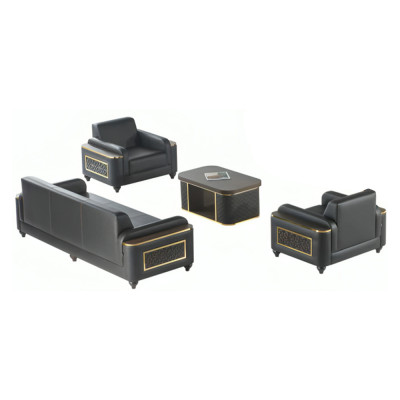 Woonkamer en werkkamer set 4-delig 3-zits bank, fauteuil, salontafel, bruine kleur