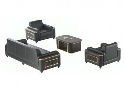 Woonkamer en werkkamer set 4-delig 3-zits bank, fauteuil, salontafel, bruine kleur