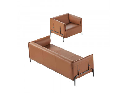 Werkkamer 2-delig 3-zits met fauteuil Bruin Effen Modern Design