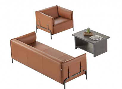 Zitmeubel 3-delig Bruin 3-zits Fauteuil Grijze Kleur Salontafel Werkruimte