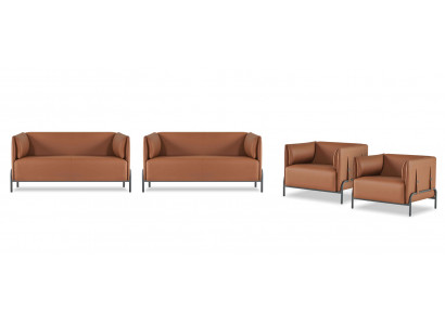 Werkplekset, 4-delig: 2x fauteuil met 2x fauteuil bruin eenkleurig modern