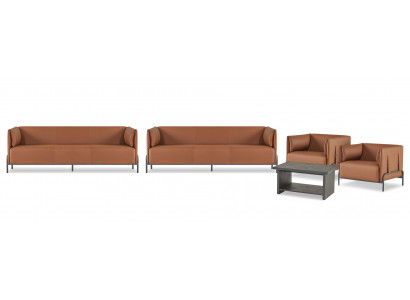 Bruin kunstleren werkkamer designer 2x driezitter salontafel fauteuil
