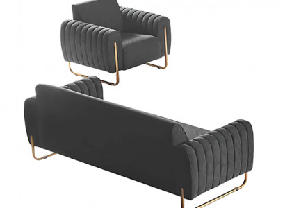 Stoffbanken 2-delige werkkamer set 3-zitter met fauteuil grijs effen