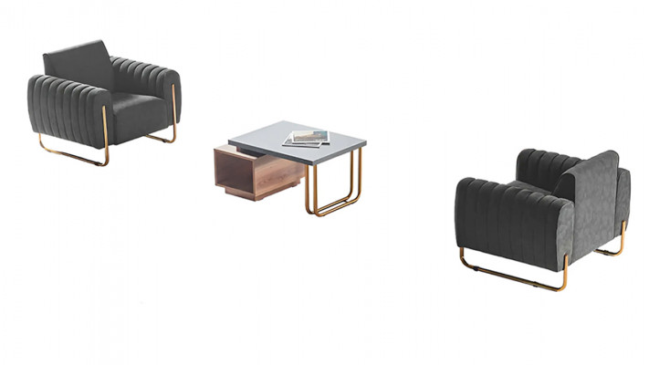 Werkkamer set 3-delig 2x fauteuil salontafel bruin grijs modern design