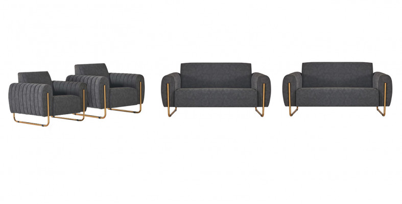 Werk-/studeerkamer stoffen zitbanken 4-delig, 2x 2-zits met 2x fauteuils grijs effen