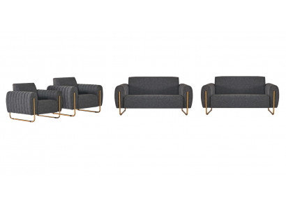 Werk-/studeerkamer stoffen zitbanken 4-delig, 2x 2-zits met 2x fauteuils grijs effen