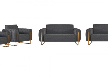 Werk-/studeerkamer stoffen zitbanken 4-delig, 2x 2-zits met 2x fauteuils grijs effen