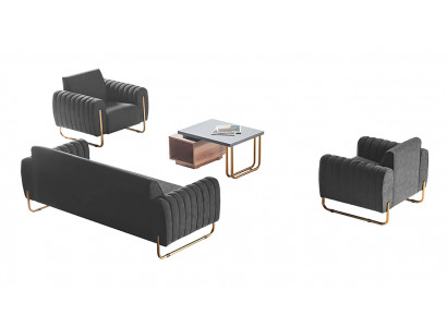 Werkkamer stoffen bankstellen set 3-zits 2x fauteuil salontafel moderne stijl