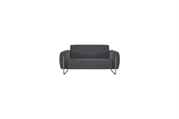 Luxe grijze gestoffeerde zithoek designer banken, elegante houten salontafel.