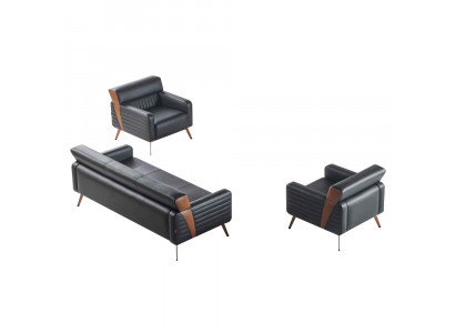Werkkamer Set 3-delig 3-zits 2x Fauteuil Zwart Effen Modern Stijl