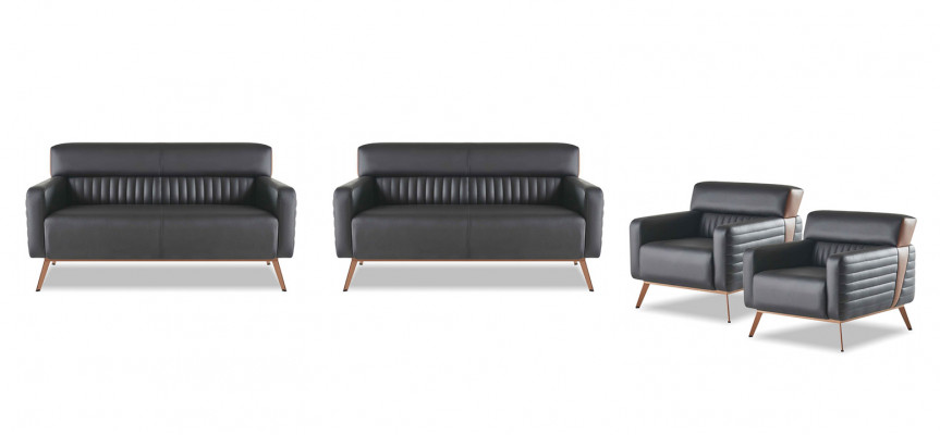 Bankstellen 4-dlg 2-zits banken fauteuil werkkamer set zwart effen
