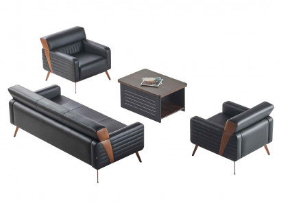 Werkruimte-set 4-delig 3-zits 2x fauteuil salontafel zwart effen