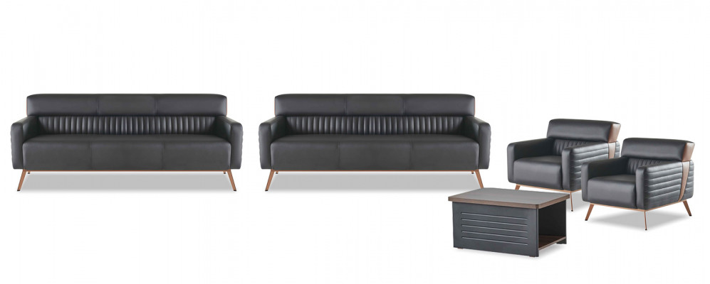 Designer zwarte zitmeubelset 2x fauteuil driezitsbank salontafel 5-delig