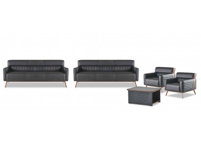 Designer zwarte zitmeubelset 2x fauteuil driezitsbank salontafel 5-delig