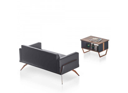 Werkruimte-set 2-delig 2-zitter met salontafel Grijs Bruin Twee-kleurig