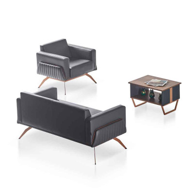 Werkplek-set 3-delig 2-zits fauteuil salontafel modern design grijs