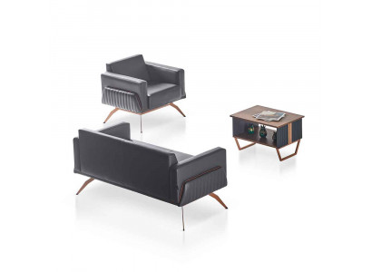 Werkplek-set 3-delig 2-zits fauteuil salontafel modern design grijs