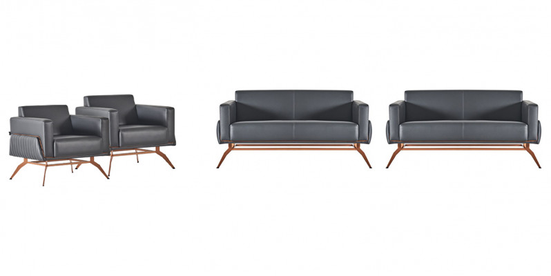 Bankstellen 4-delige werkkamer set 2-zits fauteuil grijs effen woonkamer.