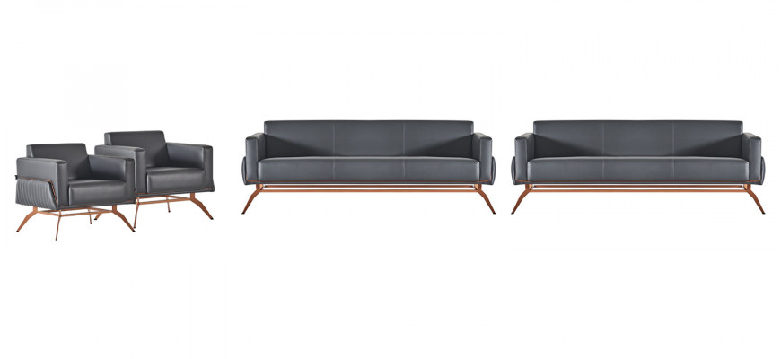 Werkkamer-set 4-delig 3-zits fauteuils sofa’s woonkamer grijs effen