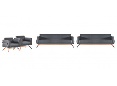 Werkkamer-set 4-delig 3-zits fauteuils sofa’s woonkamer grijs effen