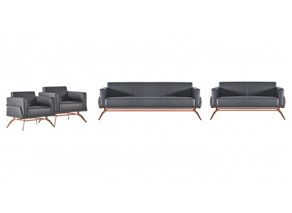 Werkplek-set 4-delig 3-zitter 2-zitter 2x fauteuil Grijs Effen Stijl