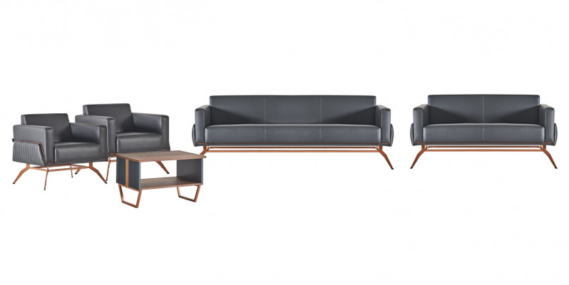 Werkruimte-set 5-delig 3-zitsbank 2-zitsbank 2x fauteuil salontafel grijs bruin