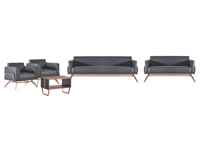 Werkruimte-set 5-delig 3-zitsbank 2-zitsbank 2x fauteuil salontafel grijs bruin