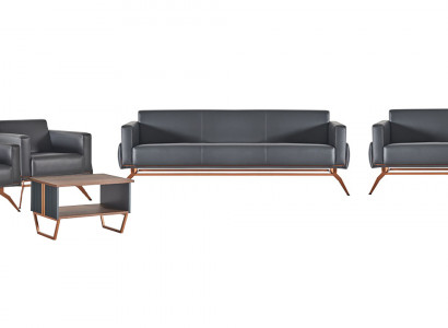 Werkruimte-set 5-delig 3-zitsbank 2-zitsbank 2x fauteuil salontafel grijs bruin