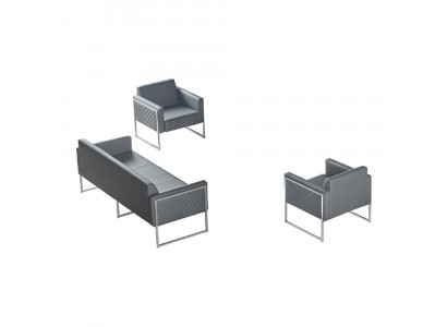 Werkplaatsset 3-delig, 3-zits met 2x fauteuils, grijs effen modern stijl