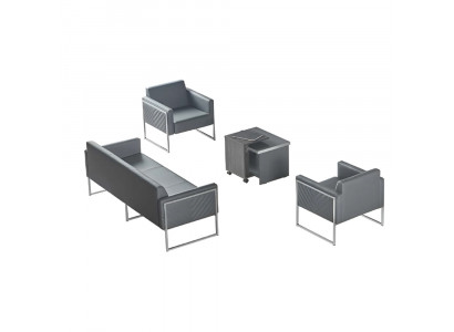 Werkkamer-set 4-delig 3-zitsbank 2x fauteuil salontafel grijs effen stijl