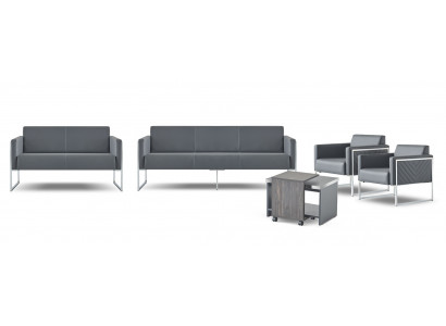 Werkkamerset 5-delig 3-zitsbank 2-zitsbank 2x fauteuil salontafel grijs stijl