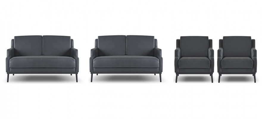 Werkplekset 4-delig 2x 2-zits 2x fauteuil donkergrijs effen modern