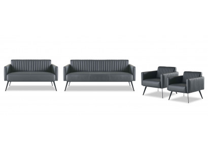 Werkkamer-set 4-delig 3-zits 2-zits 2x fauteuil zwart effen