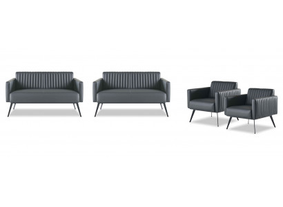 Werkkamerset 4dlg 2x 2-zits 2x fauteuil Zwart Effen Modern
