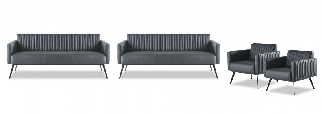 Werkkamerset 4dlg 2x 3-zitsbank 2x fauteuil Zwart Effen Modern