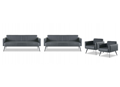 Werkkamerset 4dlg 2x 3-zitsbank 2x fauteuil Zwart Effen Modern