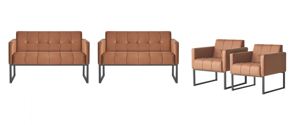 Werkplekset 4-delig Bruin Effen 2x 2-zits 2x Fauteuil Modern Stijl