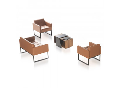 Werkkamer-Set Bruin 4-delig 2-zitter 2x Fauteuil Salontafel Effen Stijl