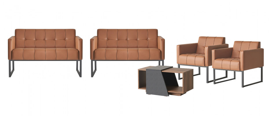 Werkruimte-set 5-delig bruin 2x 2-zits 2x fauteuil salontafel grijs stijl