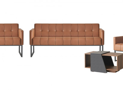 Werkkamer-Set 5-delig 2x 3-zitsbank 2x fauteuil Salontafel Bruin Grijs Stijl