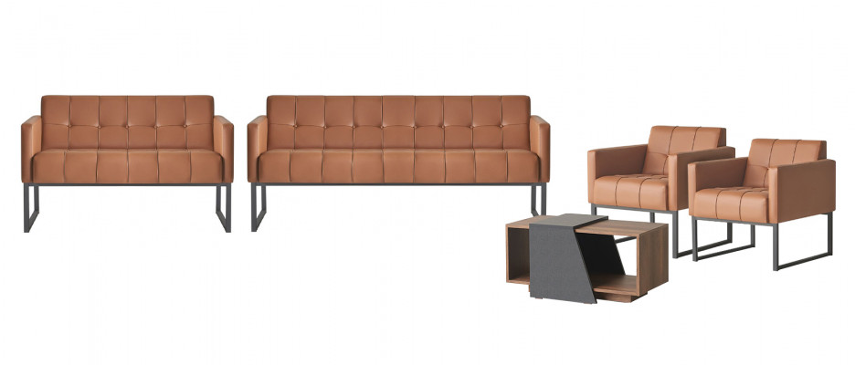 Kantoor set 5-delig 3-zits 2-zits 2x fauteuil salontafel bruin stijl