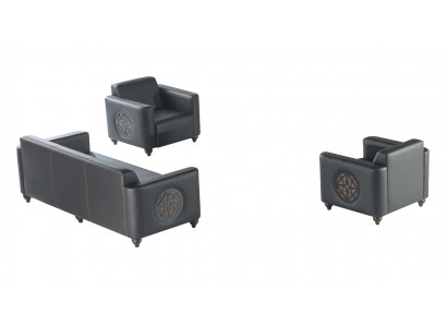 Werkkamer-set 3-delig 3-zitsbank met 2x fauteuils zwart woonkamer modern.