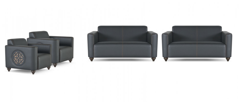 Werkkamer-set 4-delig 2x 2-zits met 2x fauteuil Zwarte kleur Woonkamer