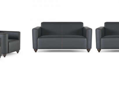 Werkkamer-set 4-delig 2x 2-zits met 2x fauteuil Zwarte kleur Woonkamer