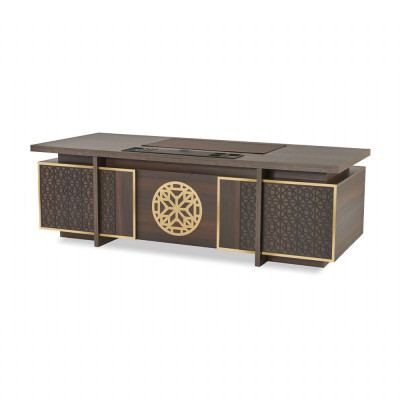 Werkplekset 3-delig Bureautafel Dressoir Boekenplank Bruin Effen
