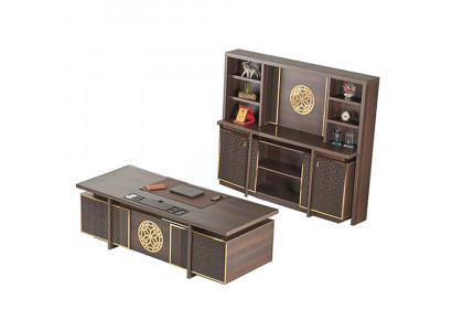 Werkplekset 3-delig Bureautafel Dressoir Boekenplank Bruin Effen